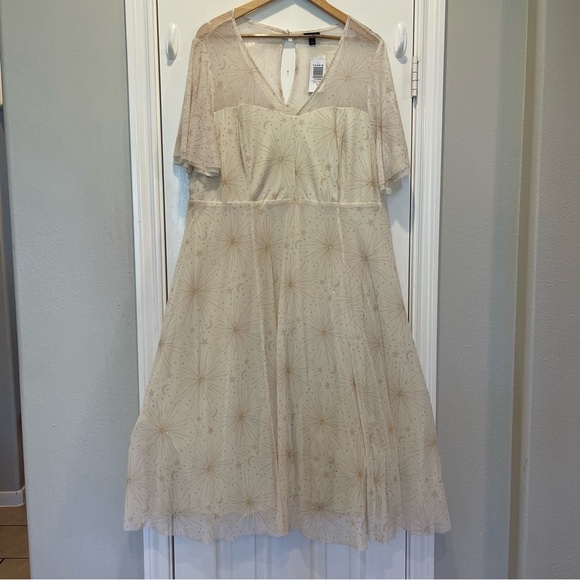 Torrid Midi Dress Plus Sz 20 Cosmic Stars Moon Flutter Sleeve Mesh Fairy Whimsy - Picture 2 of 11